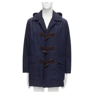 Pre-owned Gucci 2012 Navy Nylon Brown Toggle Hooded Anorak Jacket Coat It48 M In Blue