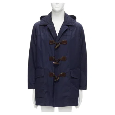 Pre-owned Gucci 2012 Navy Nylon Brown Toggle Hooded Anorak Jacket Coat It48 M In Blue