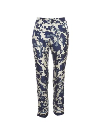 Pre-owned Gucci 2012 Printed-silk Straight-leg Trousers In White