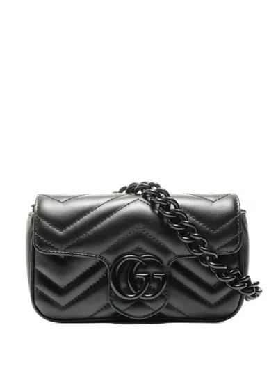 Pre-owned Gucci 2015-2025 Chevron Chain Shoulder Bag In Black