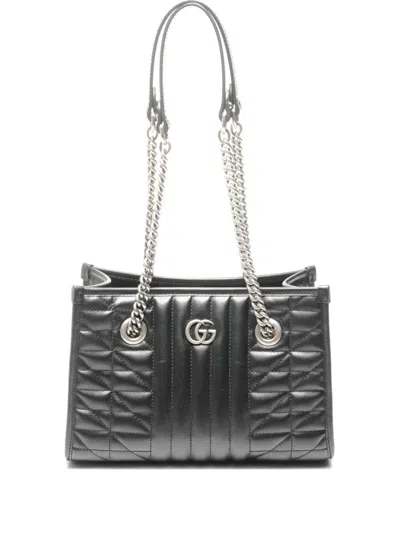 Pre-owned Gucci 2015-2025 Gg-plaque Chain Tote Bag In Black