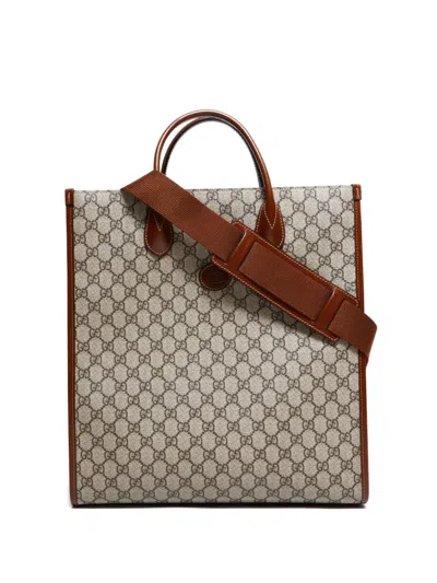 Pre-owned Gucci 2015-2025 Gg Supreme Two-way Handbag In Neutral