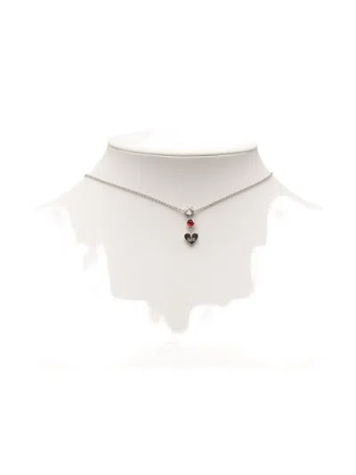 Pre-owned Gucci 2015-2025 Sterling Silver Bejeweled Heart Pendant Necklace In Red