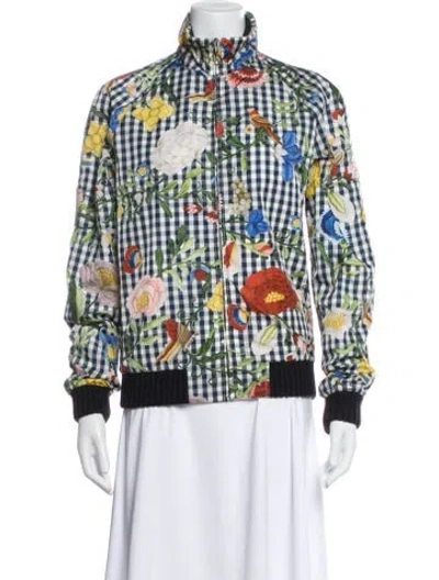 Pre-owned Gucci 2015 Floral Print Bomber Jacket In Blue