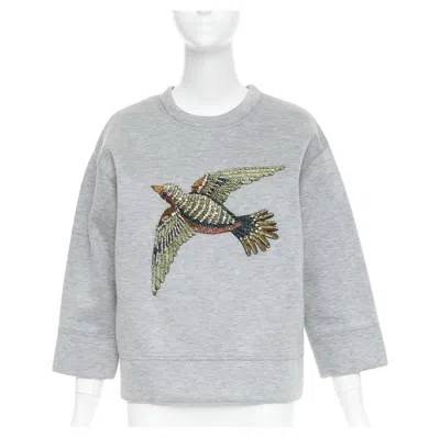 Pre-owned Gucci 2015 Grey Neoprene Crystal Embroidered Swallow Sweatshirt S In Gray
