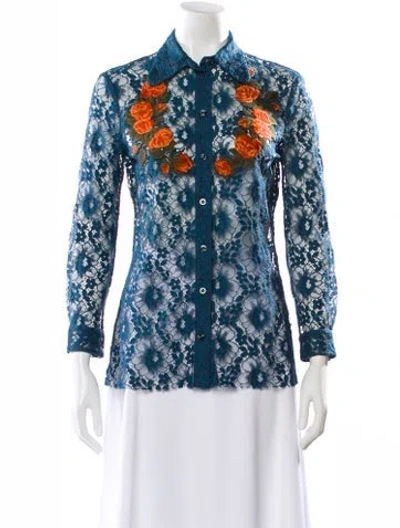 Pre-owned Gucci 2015 Lace Blouse In Blue