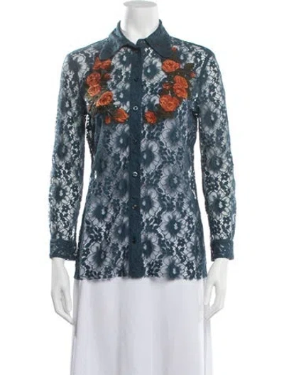 Pre-owned Gucci 2015 Lace Pattern Blouse In Blue