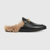 Gucci Princetown Horsebit-detailed Shearling-lined Leather Slippers In Schwarz