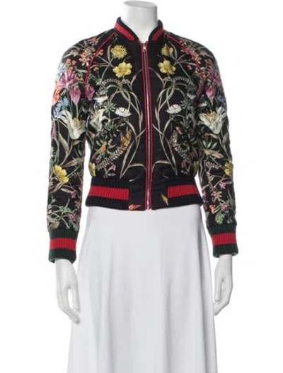Pre-owned Gucci 2015 Silk Bomber Jacket In Black