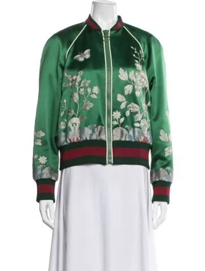 Pre-owned Gucci 2015 Silk Bomber Jacket In Green
