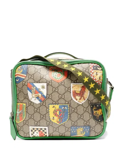 Pre-owned Gucci 2015-2025 Gg Supreme Heraldic-print Shoulder Bag In Neutrals