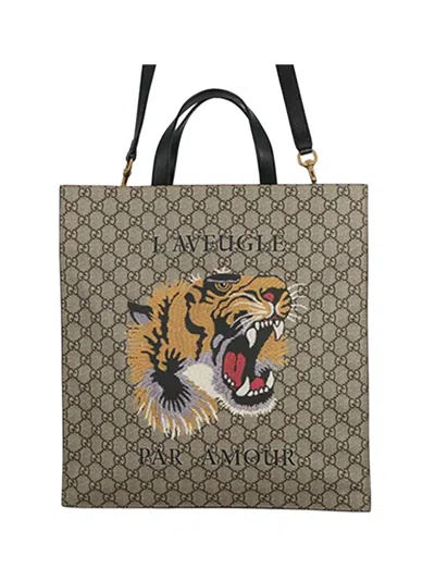 Pre-owned Gucci 2015-2025 Gg Supreme Laveugle Par Amour Convertible Tote Satchel In Brown