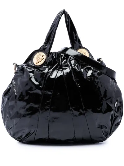 Pre-owned Gucci 2015-2026 Large Patent Hysteria Satchel In Black