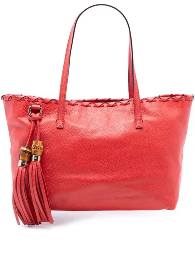 Pre-owned Gucci 2015-2026 Leather Bamboo Tassel Tote Bag In Red