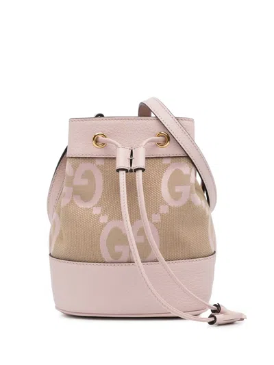 Pre-owned Gucci 2016-2022 Mini Ophidia Bucket Bag In Neutrals