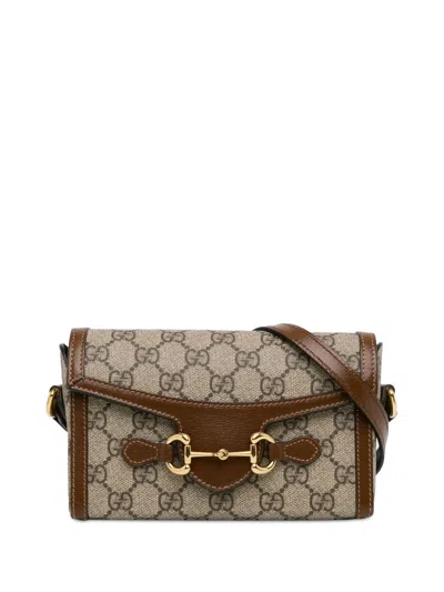 Pre-owned Gucci 2016-2023 Mini Gg Supreme Horsebit 1955 Crossbody Bag In Brown