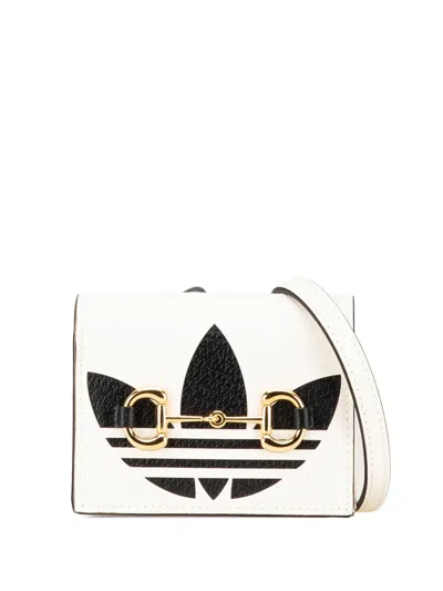 Pre-owned Gucci 2016-2024 Adidas Leather Horsebit Wallet On Strap Crossbody Bag In White
