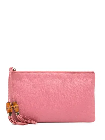 Pre-owned Gucci 2016-2024 Calfskin Bamboo Clutch Bag In Pink