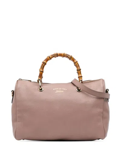 Pre-owned Gucci 2016-2024 Calfskin Bamboo Shopper Boston Bag Satchel In Pink