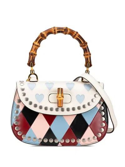 Pre-owned Gucci 2016-2024 Calfskin Lovelight Bamboo Top Handle Bag Satchel In Multicolour