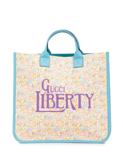 Pre-owned Gucci 2016-2024 Canvas New Liberty Celeste Floral Childrens Tote Bag In Brown