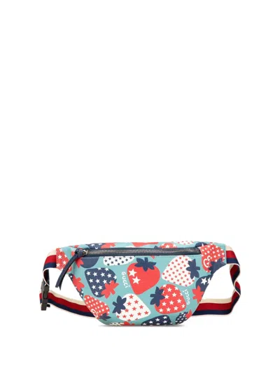 Pre-owned Gucci 2016-2024 Children's Cosmic Strawberries Belt Bag In Blue