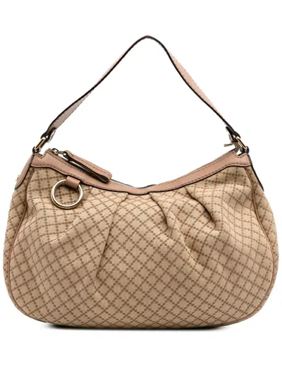 Pre-owned Gucci 2016-2024 Diamante Canvas Sukey Shoulder Bag In Brown