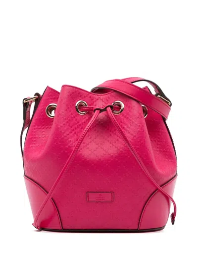 Pre-owned Gucci 2016-2024 Diamante Leather Bright Bucket Bag In Pink