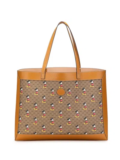 Pre-owned Gucci 2016-2024 Disney Micro Gg Supreme Mickey Mouse Tote Bag In Brown