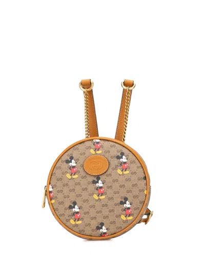 Pre-owned Gucci 2016-2024 Disney Micro Gg Supreme Round Mickey Mouse Backpack In Brown