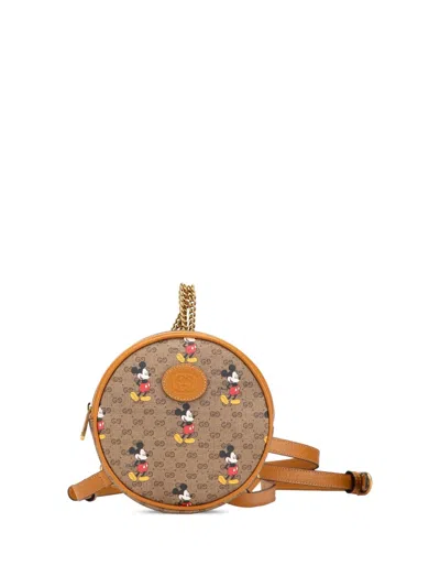 Pre-owned Gucci 2016-2024 Disney Micro Gg Supreme Round Mickey Mouse Backpack In Brown