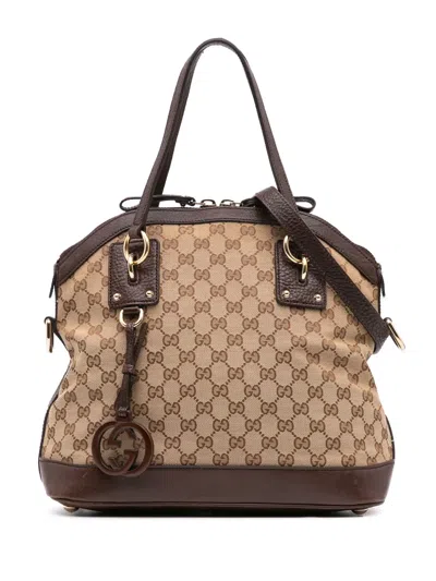 Pre-owned Gucci 2016-2024 Gg Canvas Charm Dome Satchel In Brown