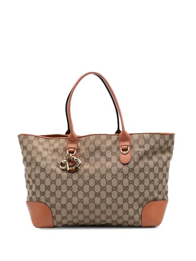 Pre-owned Gucci 2016-2024 Gg Canvas Heart Bit Tote Bag In Brown