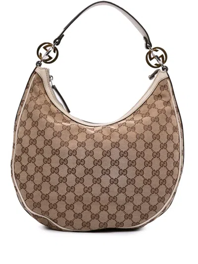 Pre-owned Gucci 2016-2024 Gg Canvas Twins Hobo Bag In Brown