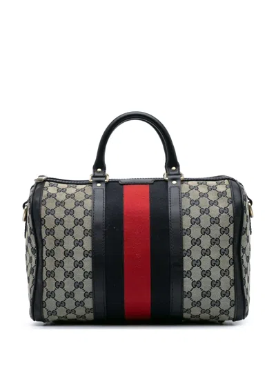 Pre-owned Gucci 2016-2024 Gg Canvas Web Boston Satchel In Grey
