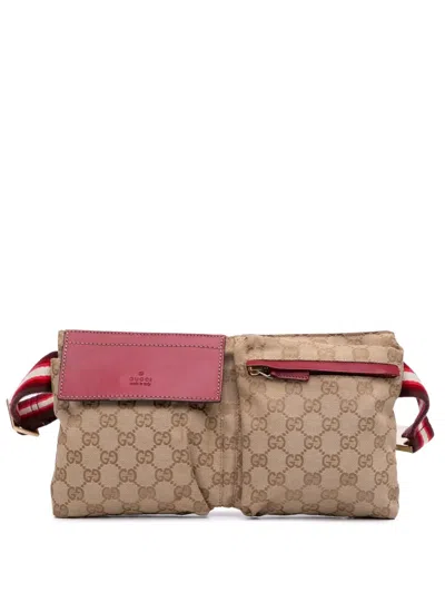 Pre-owned Gucci 2016-2024 Gg Canvas Web Double Pocket Belt Bag