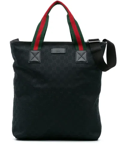 Pre-owned Gucci 2016-2024 Gg Canvas Web Satchel In 黑色