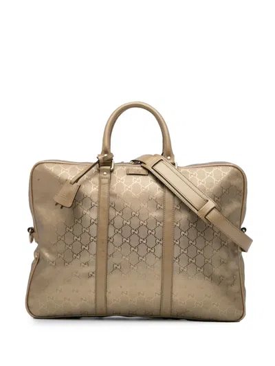 Pre-owned Gucci 2016-2024 Gg Imprime Business Bag In Gold