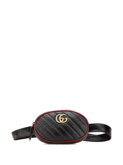 Pre-owned Gucci 2016-2024 Gg Marmont Matelasse Leather Torchon Belt Bag In Black