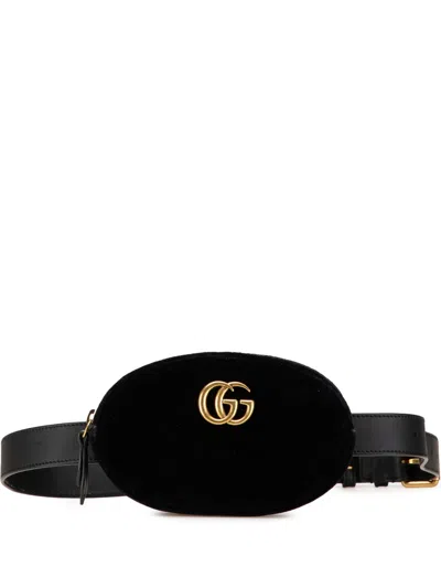 Pre-owned Gucci 2016-2024 Gg Marmont Matelasse Velvet Belt Bag In Black