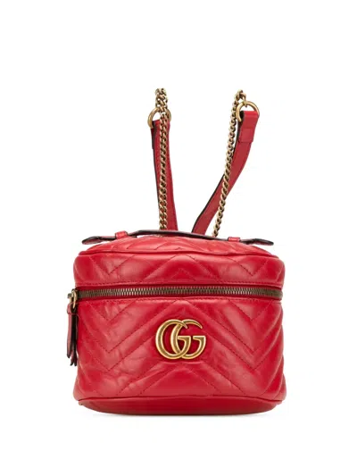 Pre-owned Gucci 2016-2024 Gg Marmont Round Matelasse Leather Backpack In Red