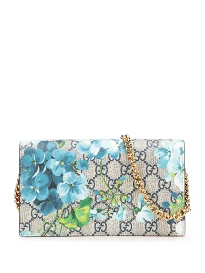 Pre-owned Gucci 2016-2024 Gg Supreme Blooms Wallet On Chain Crossbody Bag In Brown