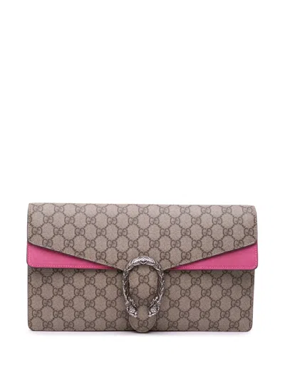 Pre-owned Gucci 2016-2024 Gg Supreme Dionysus Clutch Bag In Brown
