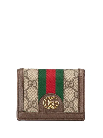 Pre-owned Gucci 2016-2024 Gg Supreme Ophidia Wallet Small Wallets In Brown