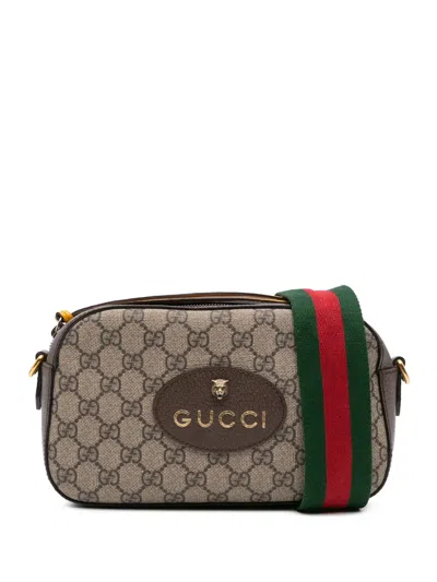Pre-owned Gucci 2016-2024 Gg Supreme Web Neo Vintage Crossbody Bag In Brown