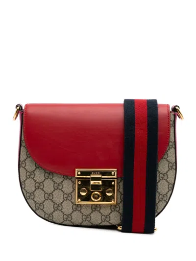 Pre-owned Gucci 2016-2024 Gg Supreme Web Padlock Crossbody Bag In Brown