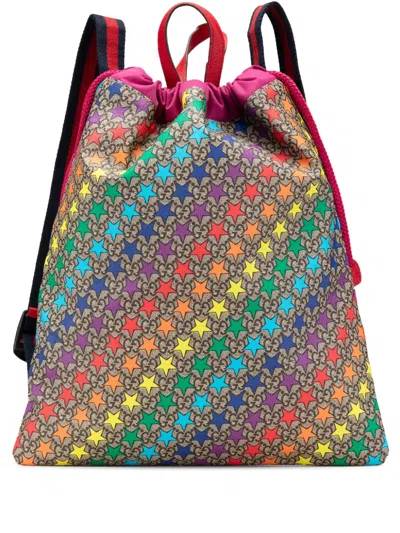 Pre-owned Gucci 2016-2024 Gg Supreme Web Star Print Children's Backpack In Brown
