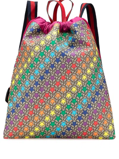 Pre-owned Gucci 2016-2024 Gg Supreme Web Star Print Children's Backpack In Brown