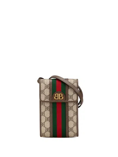 Pre-owned Gucci 2016-2024 Hacker Project Balenciaga Bb Supreme Ophidia Phone Case Crossbody Bag In Brown