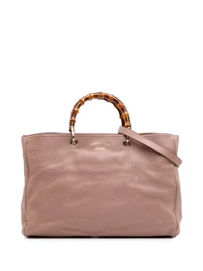 Pre-owned Gucci 2016-2024 Large Calfskin Bamboo Shopper Satchel In Pink